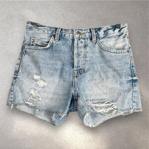 Topshop Moto Ashley Distressed Denim Shorts Women’s Size 8 Light Wash Y2K Grunge